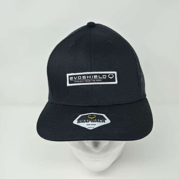 EvoShield Snapback Trucker Hat Cap Black Mesh Embroidered Patch White One Size - Picture 1 of 7
